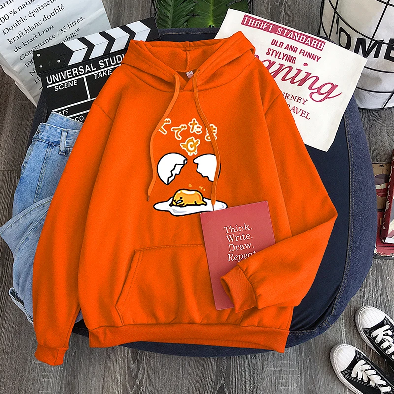 Kawaii Lazy Egg Gudetama Print Fleece Loose Hoodie