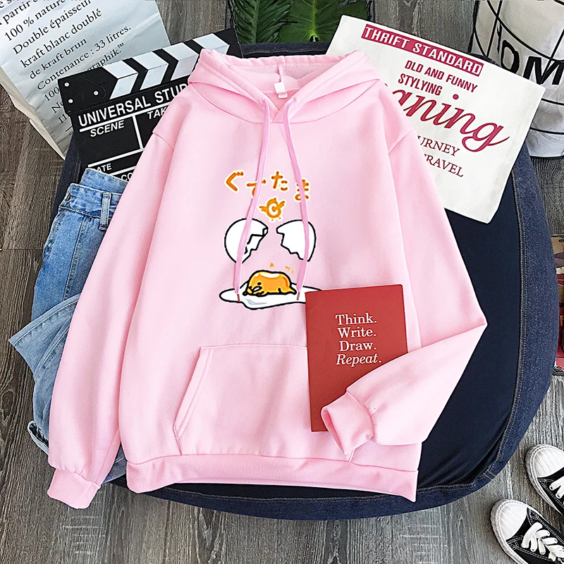 Kawaii Lazy Egg Gudetama Print Fleece Loose Hoodie