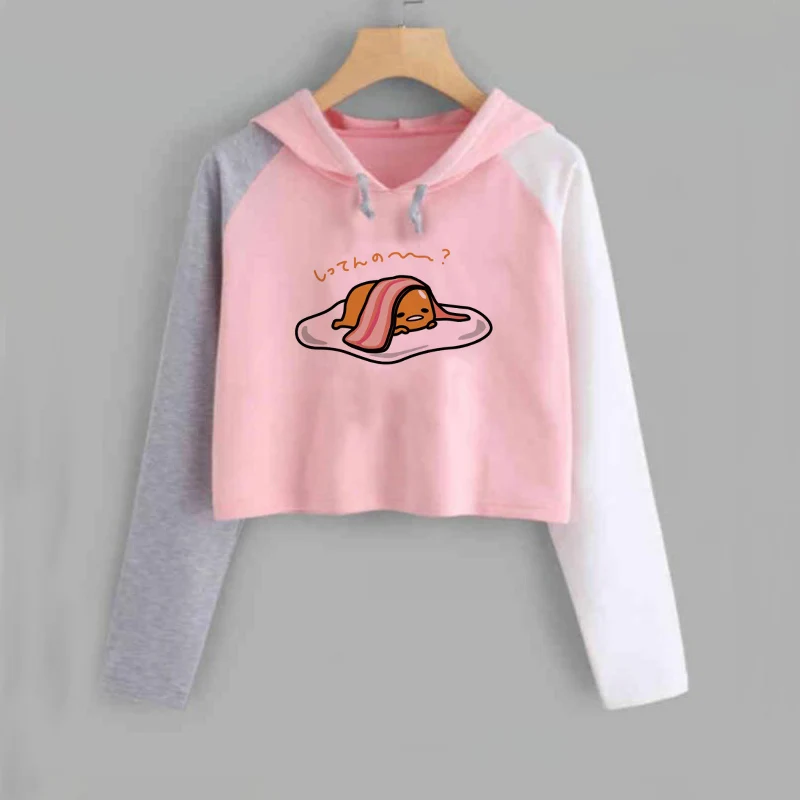Kawaii Lazy Gudetama Egg Graphic Print Cropped Hoodie
