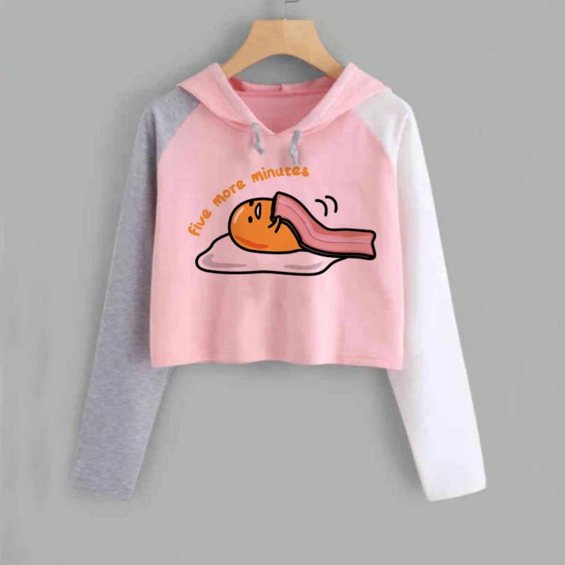 Kawaii Lazy Gudetama Egg Graphic Print Cropped Hoodie