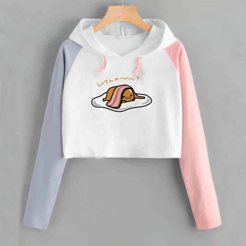 Kawaii Lazy Gudetama Egg Graphic Print Cropped Hoodie