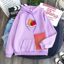 Gudetama Lazy Egg With Strawberry Kawaii Cartoon Print Hoodie Gudetama Lazy Egg With Strawberry Kawaii Cartoon Print Hoodie