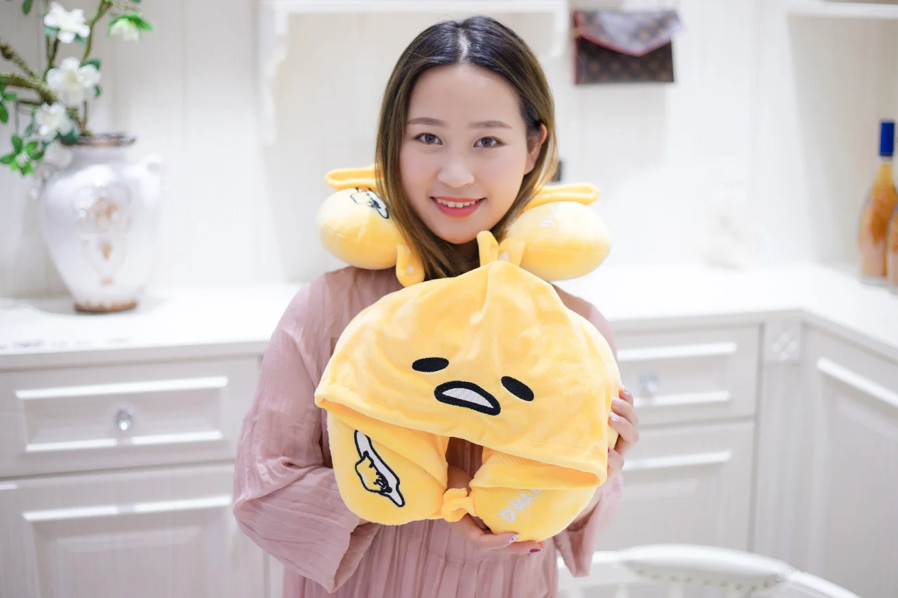 Gudetama Lazy Yolk Egg U Shape Pillow Plush Toy Stuffed Hooded