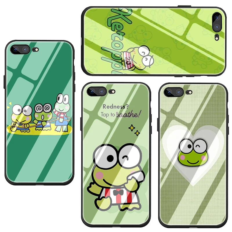 Keroppi Frog Cartoon Tempered Glass TPU Phone Case Keroppi Frog Cartoon Tempered Glass TPU Phone Case