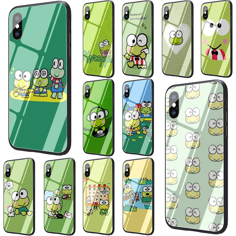 Keroppi Frog Cartoon Tempered Glass TPU Phone Case Keroppi Frog Cartoon Tempered Glass TPU Phone Case