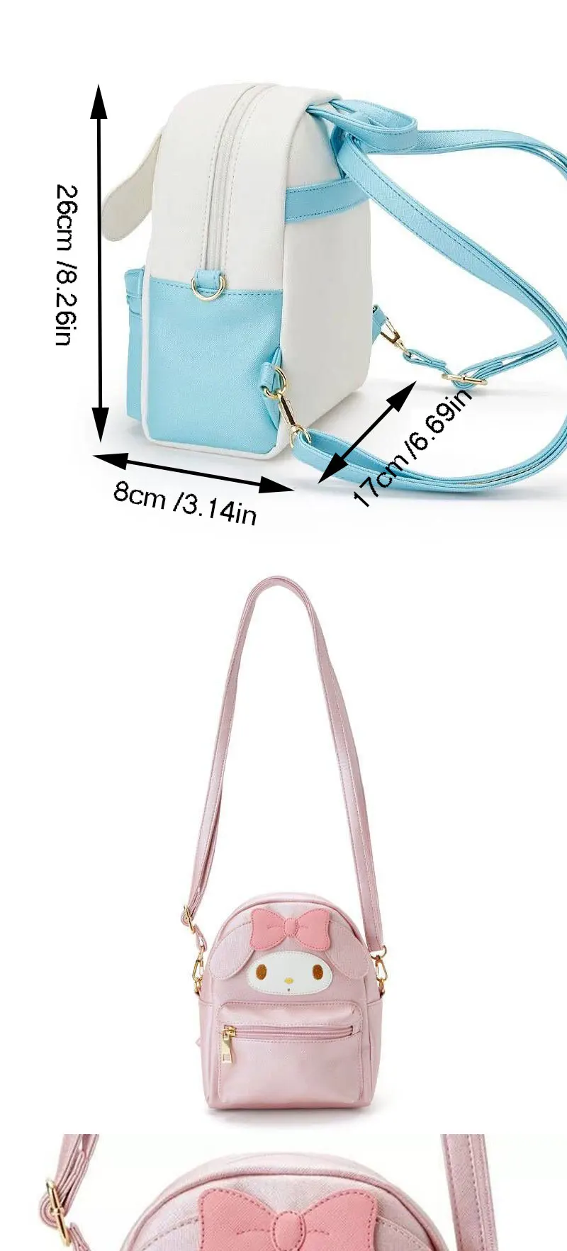 My Melody Cinnamoroll Kuromi PU Leather Small Back Pack Crossbody Bags For Women My Melody Cinnamoroll Kuromi PU Leather Small Back Pack Crossbody Bags For Women