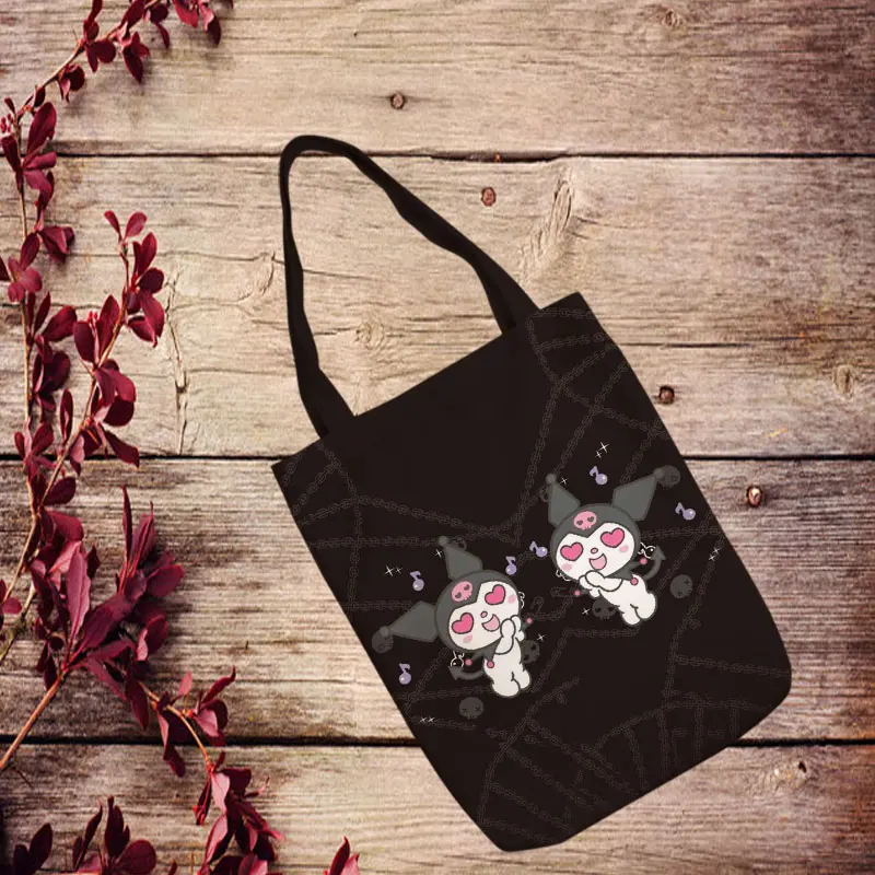 Kuromi Anime Style Canvas Shoulder Bags