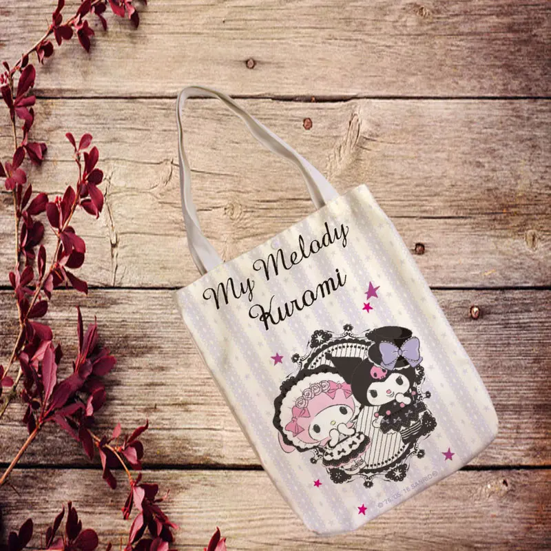 Kuromi Anime Style Canvas Shoulder Bags