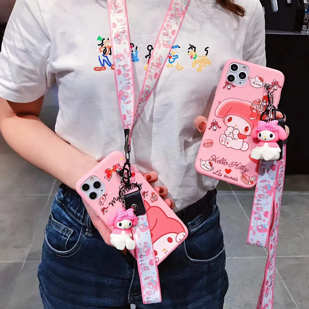My Melody Cartoon Doll Makeup Mirror Phone Case With Lanyard