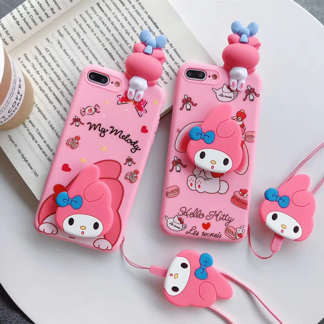 My Melody Cartoon Doll Makeup Mirror Phone Case With Lanyard
