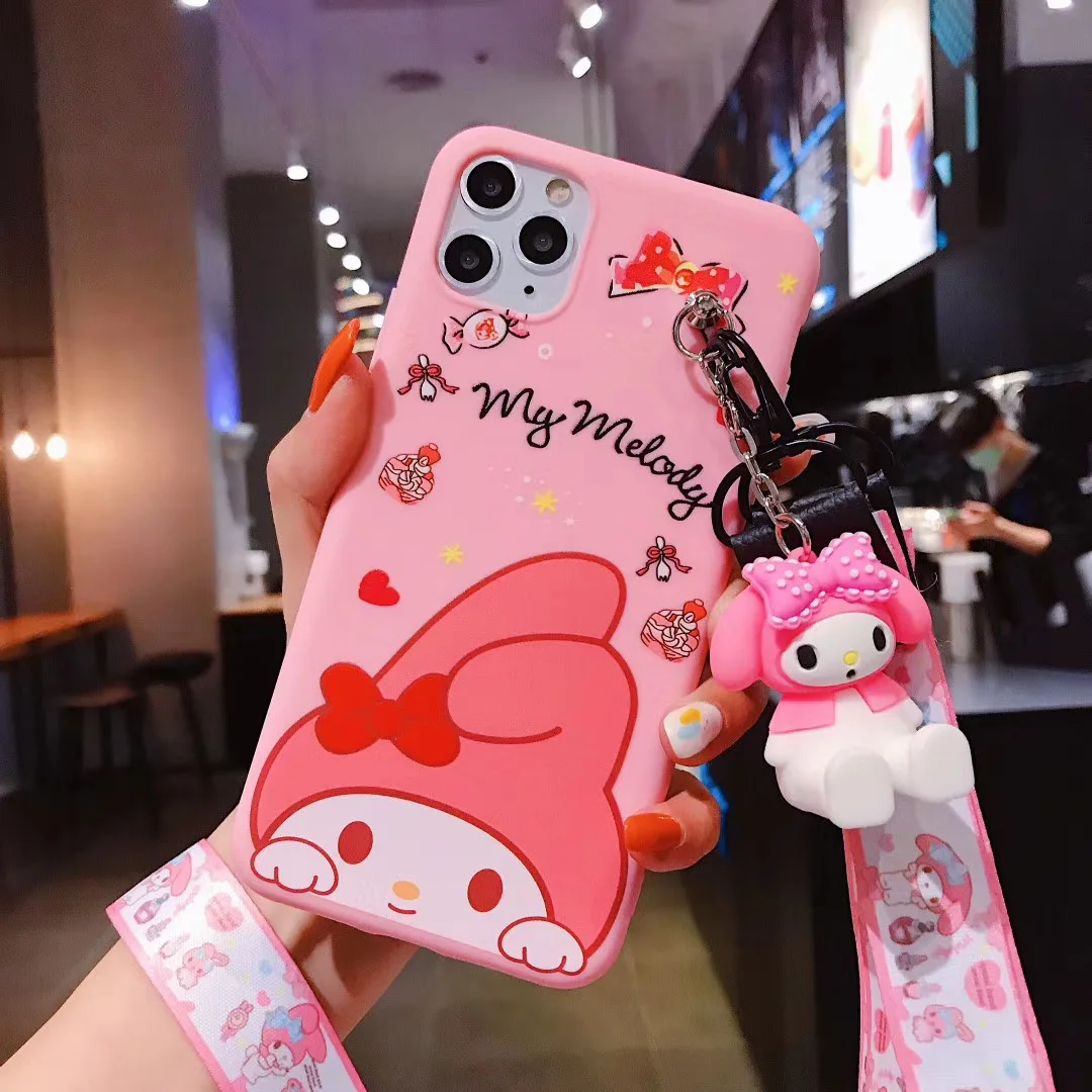 My Melody Cartoon Doll Makeup Mirror Phone Case With Lanyard