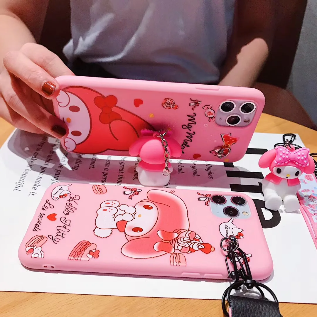My Melody Cartoon Doll Makeup Mirror Phone Case With Lanyard