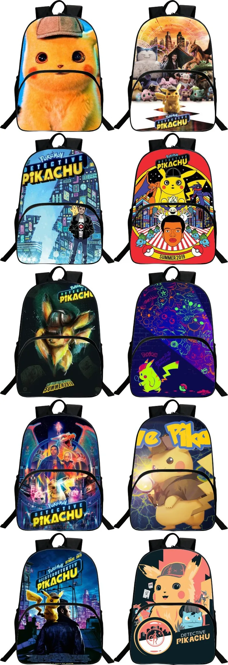 Detective Pikachu Cartoon Printed Student Bags