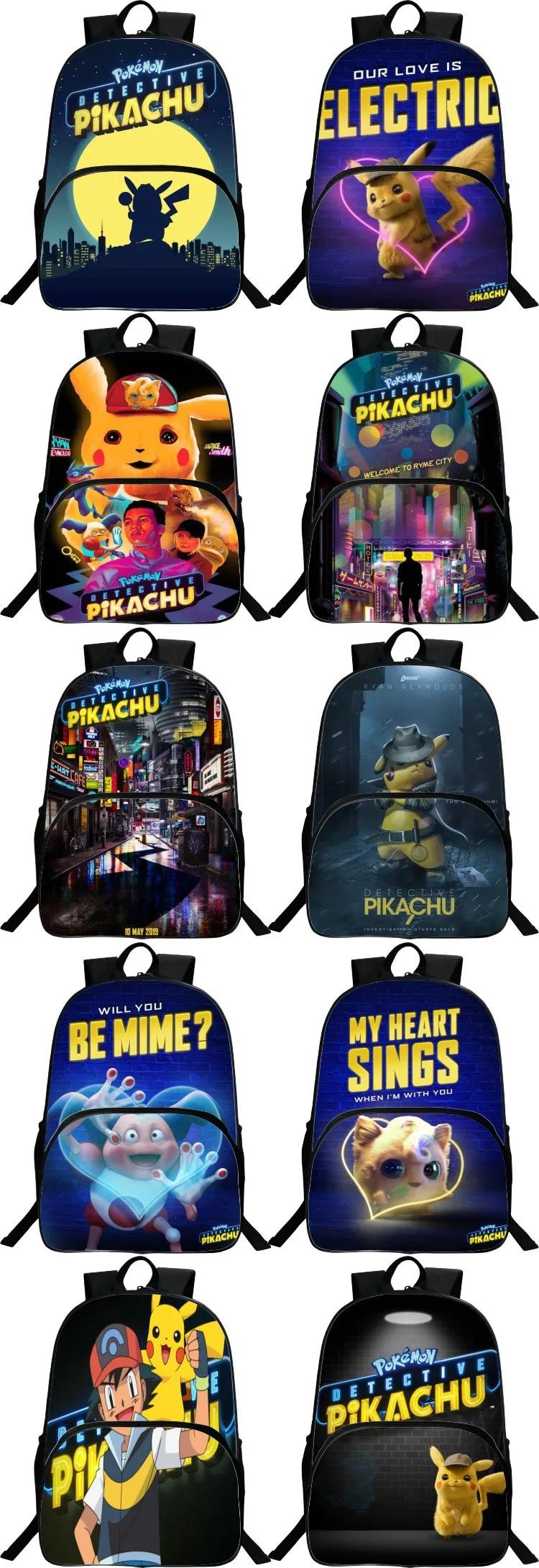 Detective Pikachu Cartoon Printed Student Bags