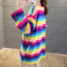 Harajuku Kawaii Rainbow Striped Oversized Long Sleeve T-Shirt Harajuku Kawaii Rainbow Striped Oversized Long Sleeve T-Shirt