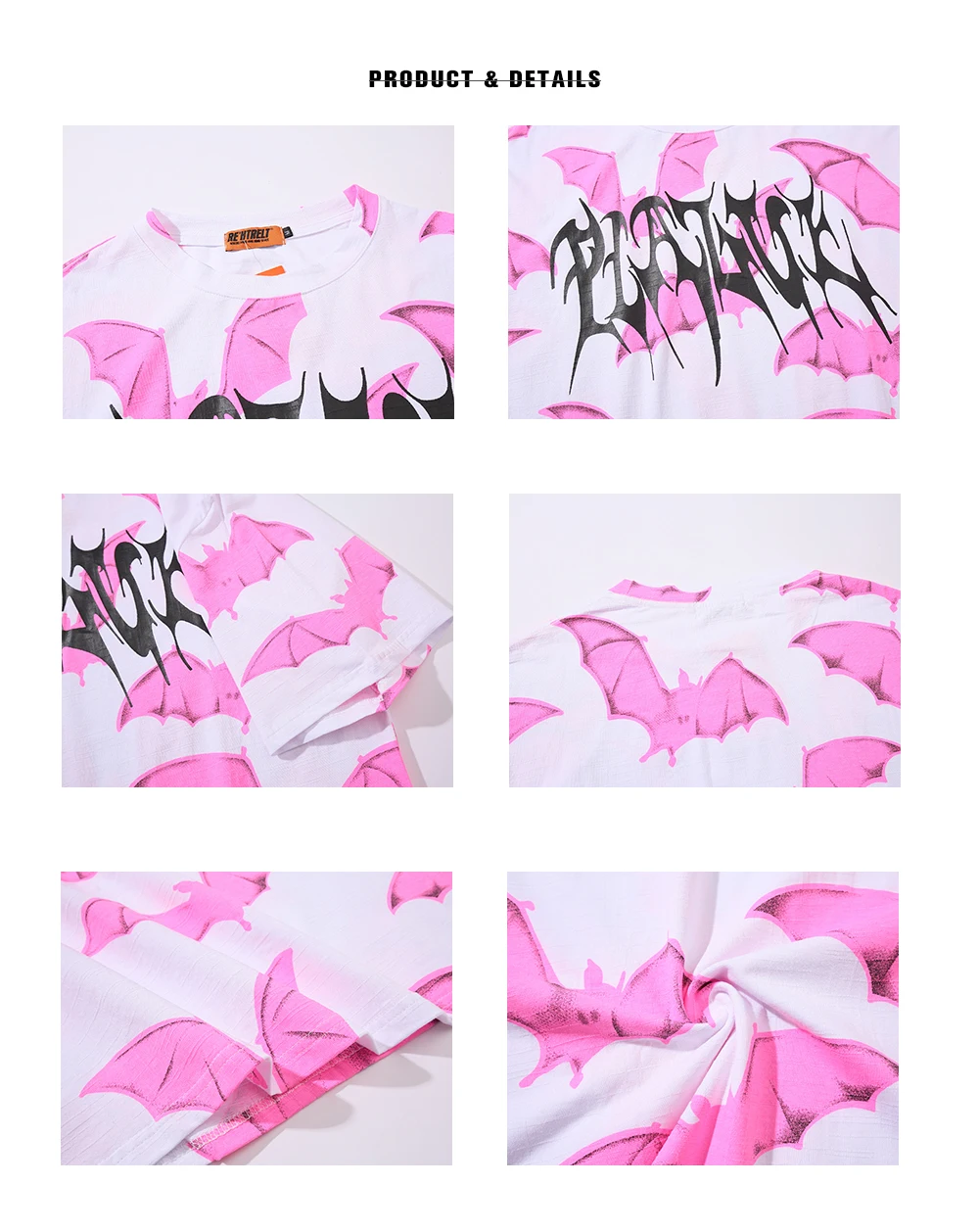 Pink Bat Graphic Punk Gothic Oversized T-Shirt