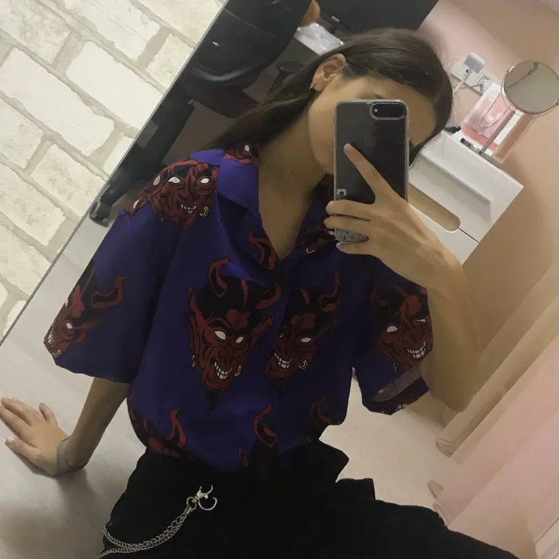 Evil Blouse Pink Loose Collared Bluzka Gothic T-Shirt