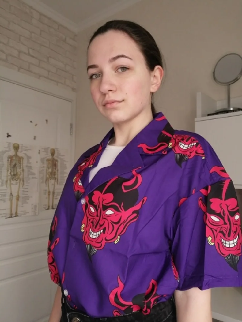 Evil Blouse Pink Loose Collared Bluzka Gothic T-Shirt