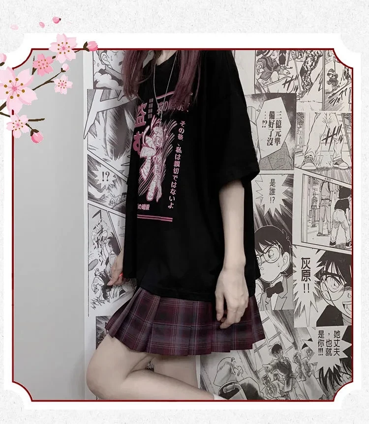 Kawaii Ninja Cat Print Black Casual T-Shirt