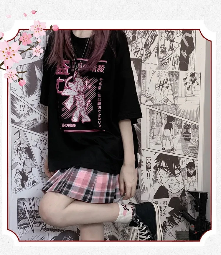 Kawaii Ninja Cat Print Black Casual T-Shirt