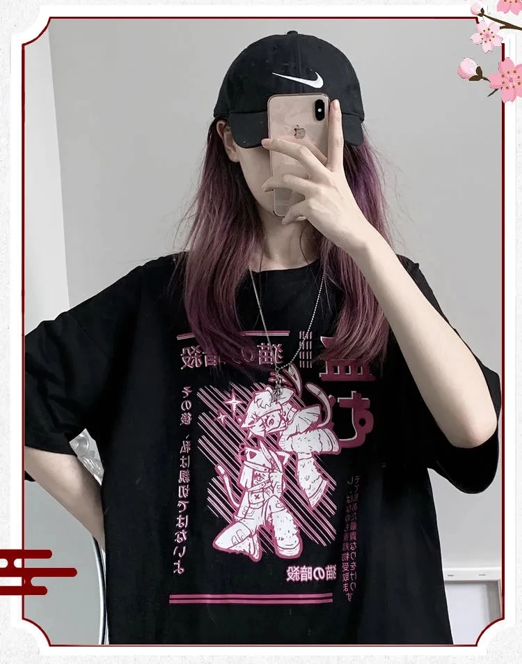 Kawaii Ninja Cat Print Black Casual T-Shirt