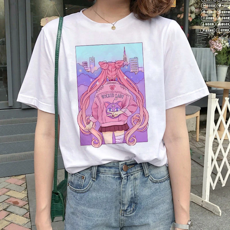Kawaii  Aesthetic Cat Anime Sailor Moon 90s  Harajuku T-shirt