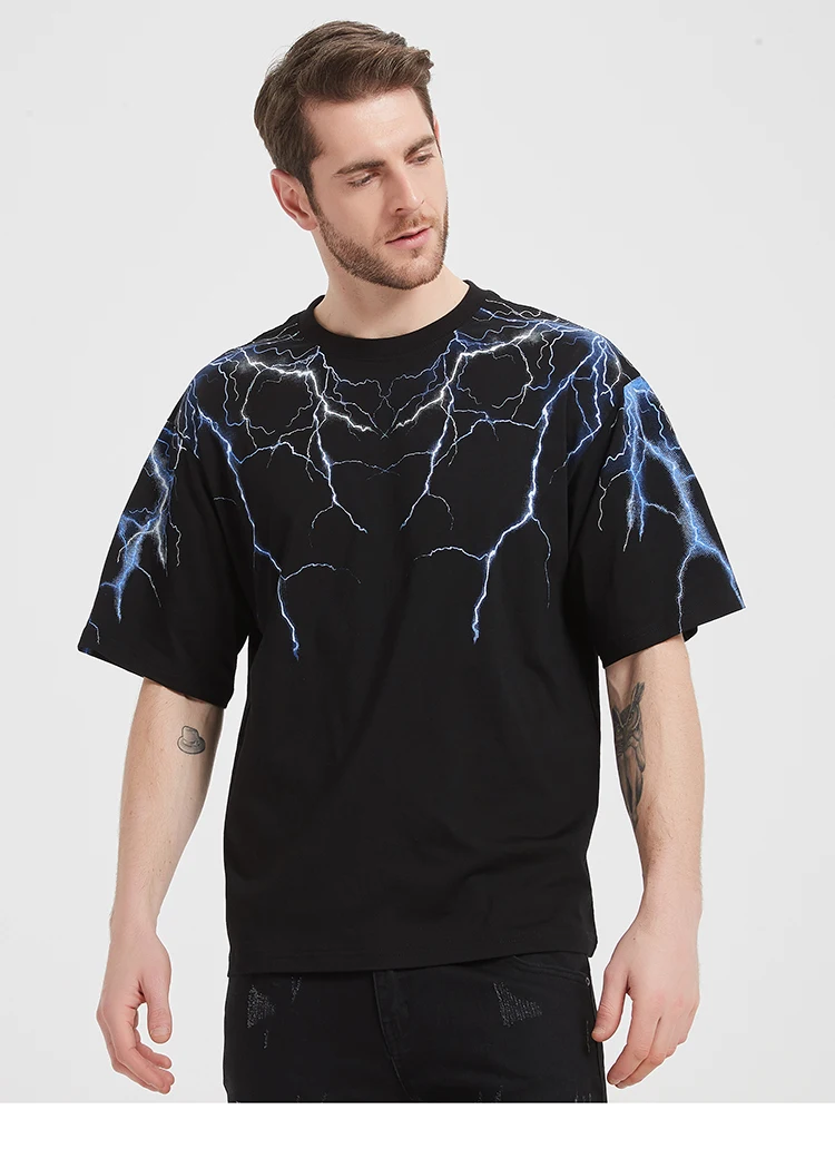 Harajuku Lightning Dark Hip Hop Short Sleeve Cotton T-Shirt