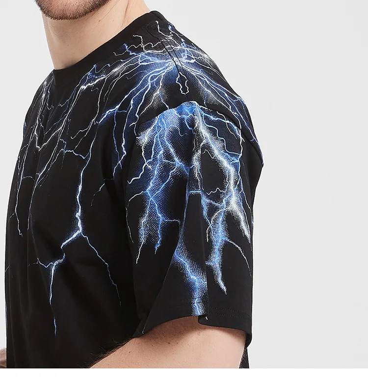 Harajuku Lightning Dark Hip Hop Short Sleeve Cotton T-Shirt