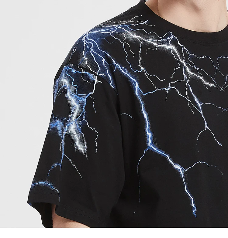 Harajuku Lightning Dark Hip Hop Short Sleeve Cotton T-Shirt