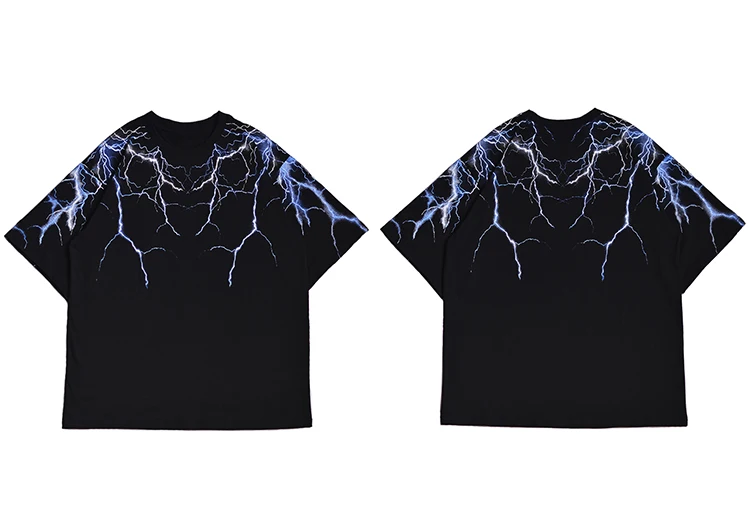 Harajuku Lightning Dark Hip Hop Short Sleeve Cotton T-Shirt