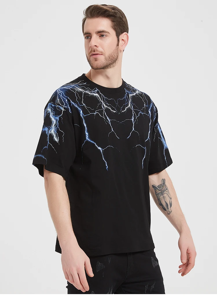 Harajuku Lightning Dark Hip Hop Short Sleeve Cotton T-Shirt