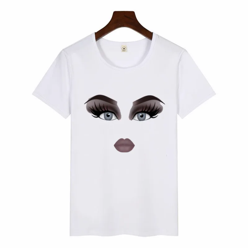 Makeup Face Red Lip Prints Casual T-Shirts For Women Makeup Face Red Lip Prints Casual T-Shirts For Women