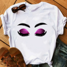 Makeup Face Red Lip Prints Casual T-Shirts For Women Makeup Face Red Lip Prints Casual T-Shirts For Women