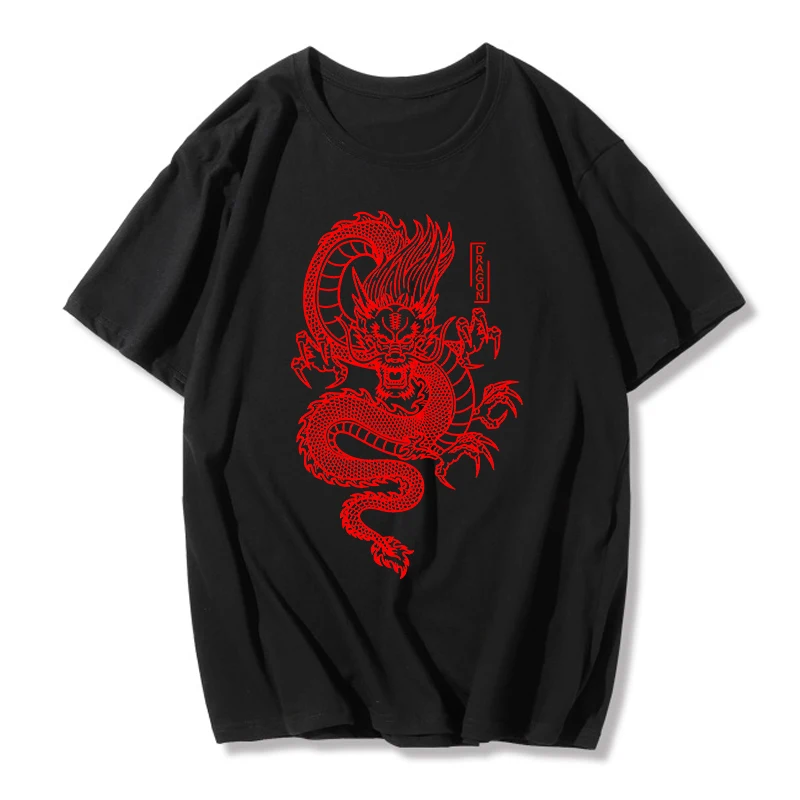 Chinese Dragon Print Oversize Casual T-Shirt For Women