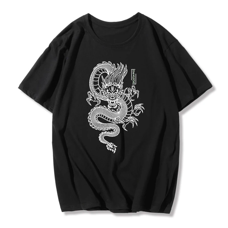 Chinese Dragon Print Oversize Casual T-Shirt For Women