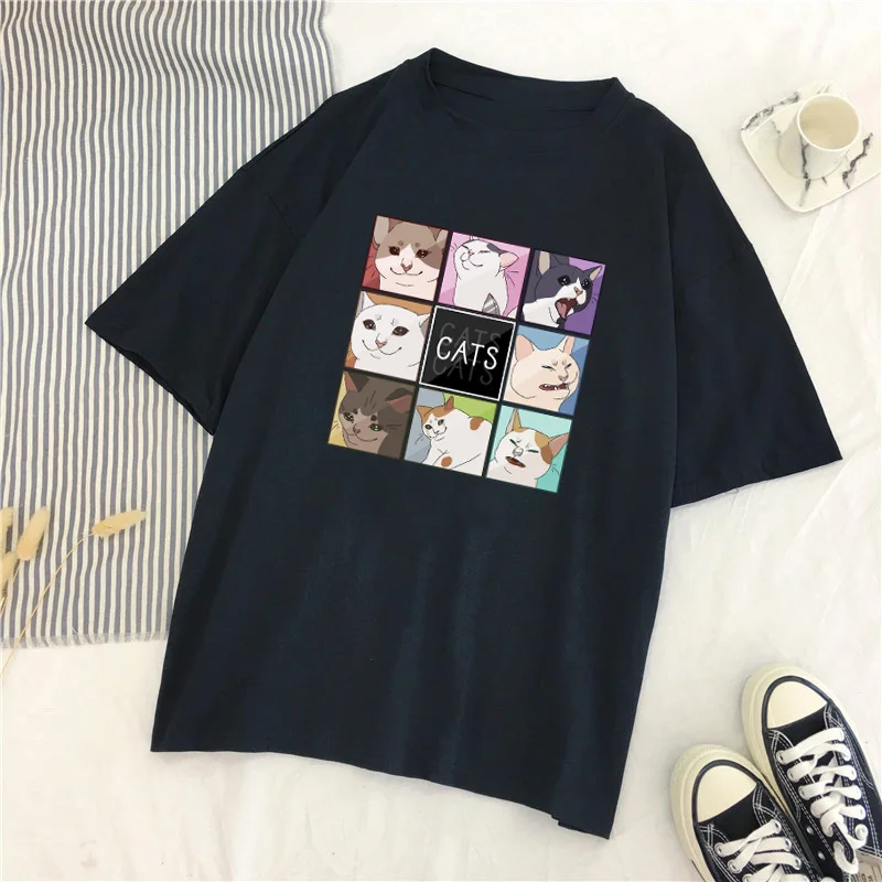 Cat Cartoon Harajuku Short Sleeve Casual T-Shirt