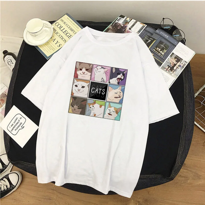 Cat Cartoon Harajuku Short Sleeve Casual T-Shirt