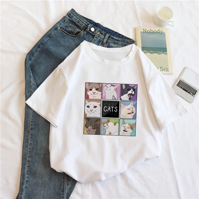Cat Cartoon Harajuku Short Sleeve Casual T-Shirt