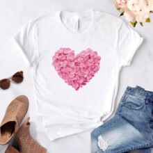 Pink Heart Flower Print Women Cotton Tshirt Pink Heart Flower Print Women Cotton Tshirt