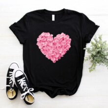 Pink Heart Flower Print Women Cotton Tshirt Pink Heart Flower Print Women Cotton Tshirt