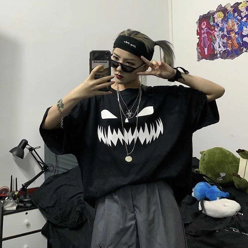 Harajuku Pumpkin Print Patchwork Casual Long Sleeve T-Shirt