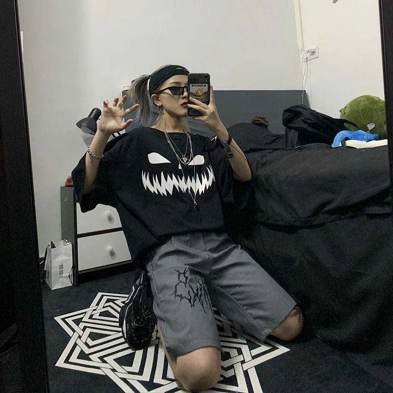 Harajuku Pumpkin Print Patchwork Casual Long Sleeve T-Shirt