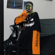 Harajuku Pumpkin Print Patchwork Casual Long Sleeve T-Shirt Harajuku Pumpkin Print Patchwork Casual Long Sleeve T-Shirt