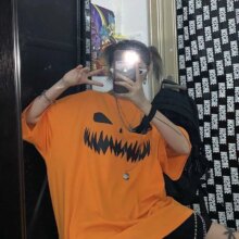 Harajuku Pumpkin Print Patchwork Casual Long Sleeve T-Shirt Harajuku Pumpkin Print Patchwork Casual Long Sleeve T-Shirt