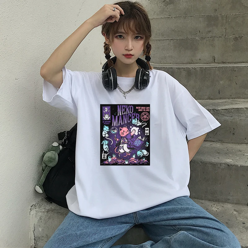 Harajuku Yf Neko Mancer Grunge Black Tee Satantic Gothic Witch T-Shirt