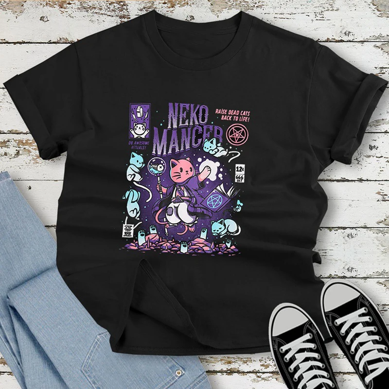 Harajuku Yf Neko Mancer Grunge Black Tee Satantic Gothic Witch T-Shirt