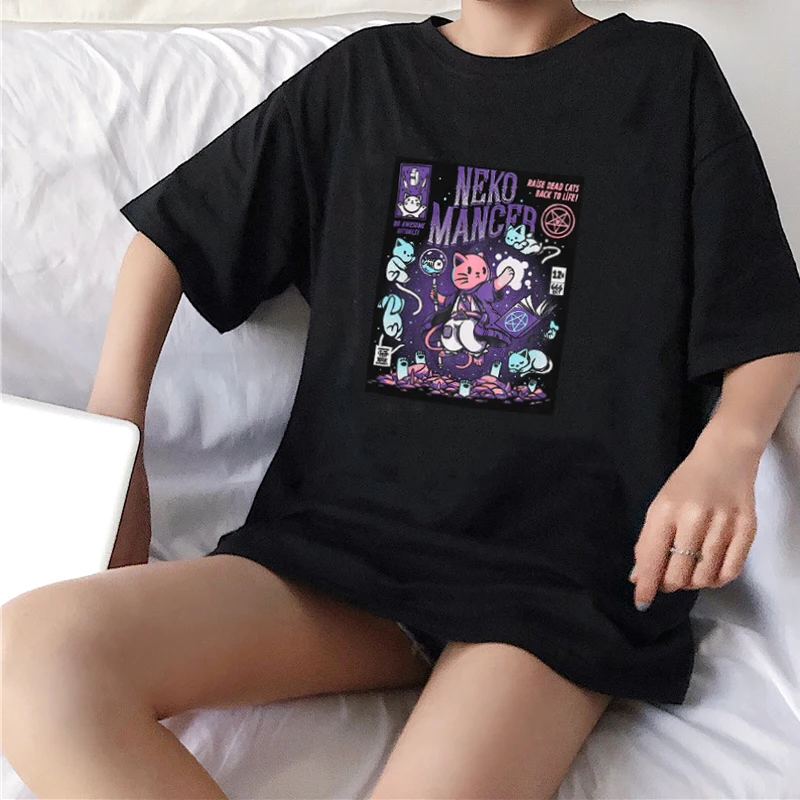 Harajuku Yf Neko Mancer Grunge Black Tee Satantic Gothic Witch T-Shirt