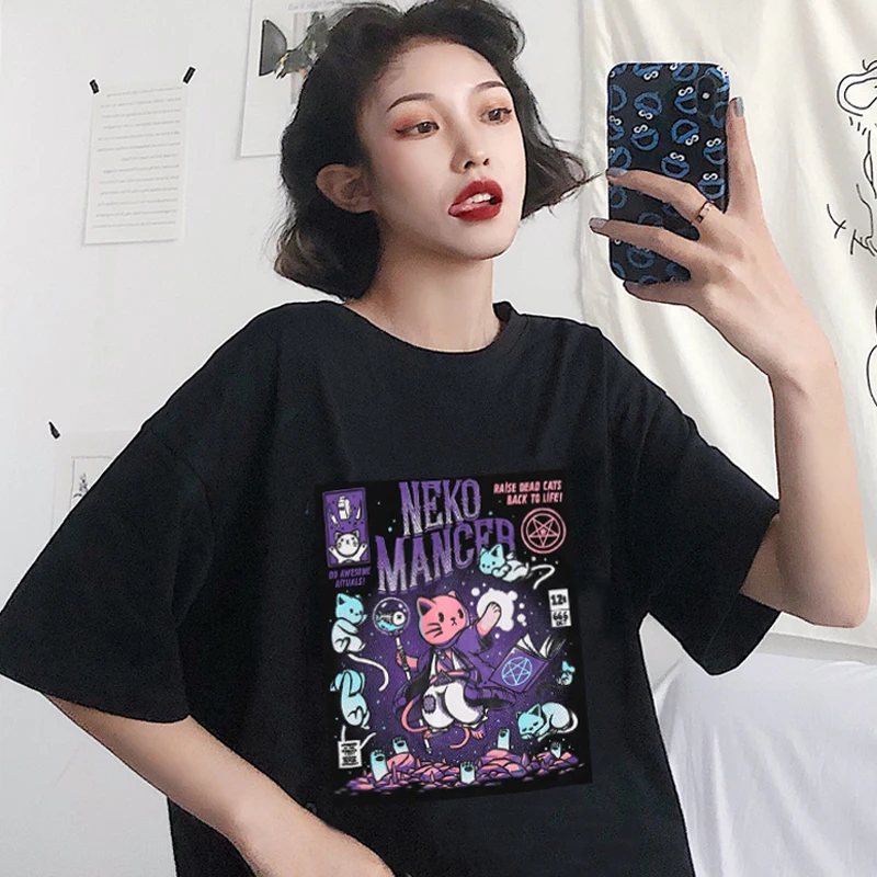 Harajuku Yf Neko Mancer Grunge Black Tee Satantic Gothic Witch T-Shirt