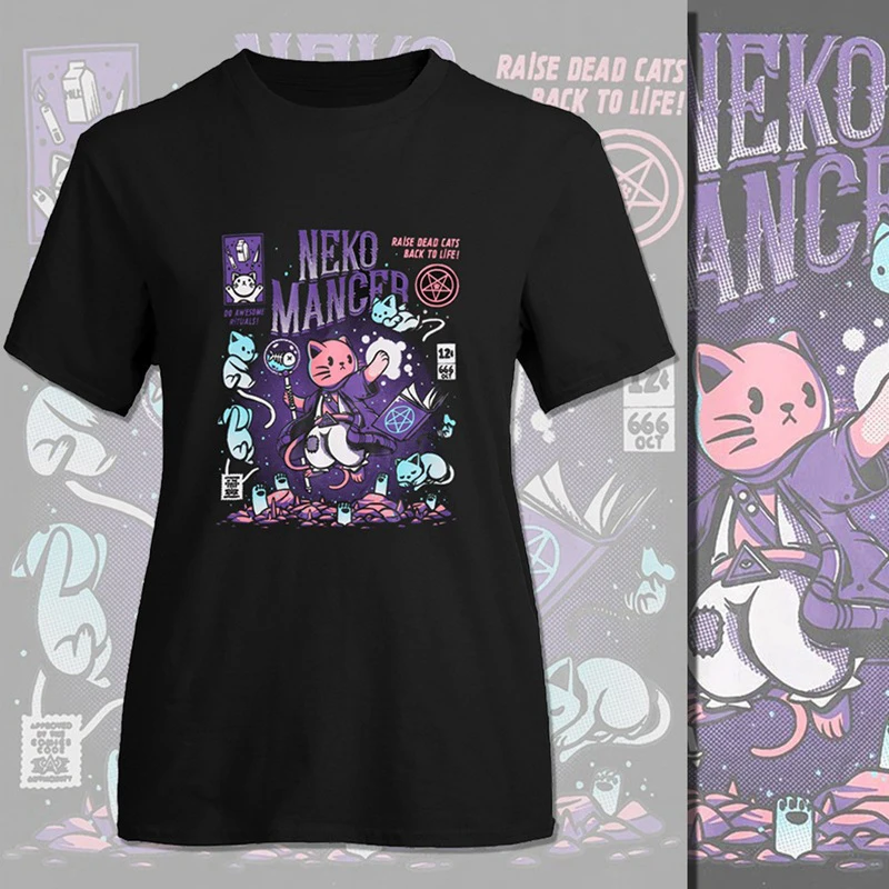 Harajuku Yf Neko Mancer Grunge Black Tee Satantic Gothic Witch T-Shirt