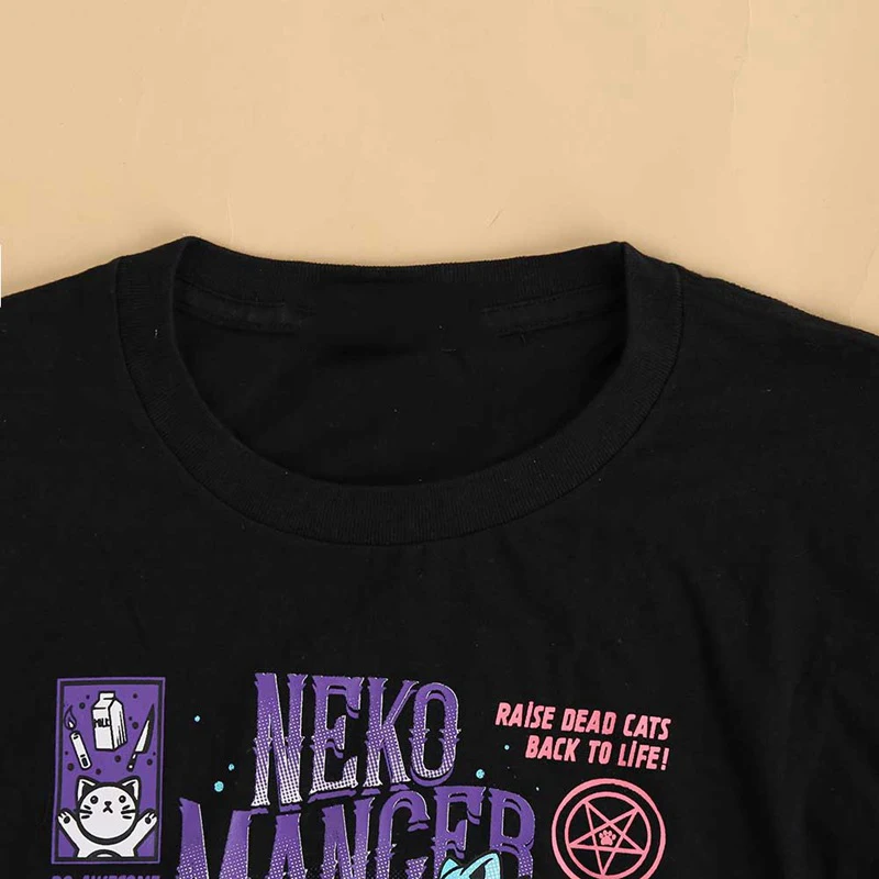 Harajuku Yf Neko Mancer Grunge Black Tee Satantic Gothic Witch T-Shirt